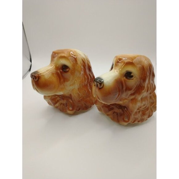 Vintage Royal Copley Wall Pocket Head Vase Planter Cocker Spaniel Set of 2 - Picture 1 of 12